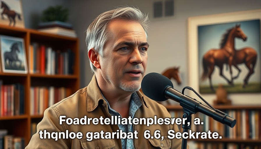 Middle-aged man discussing entrepreneurship with mic in studio, AI for entrepreneurs.