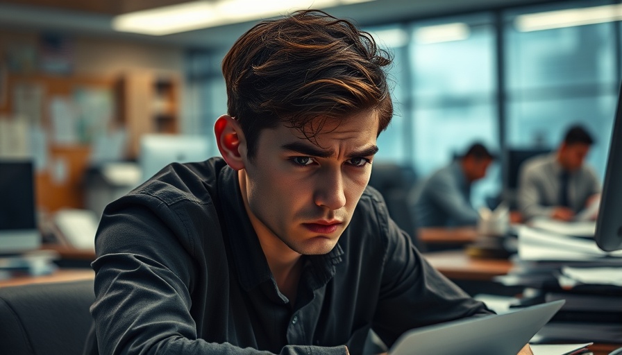 PFAS workplace toxins affecting a young man's performance in office.