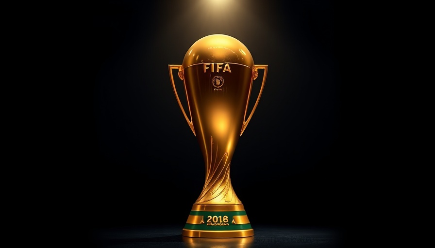 FIFA Club World Cup 2025 Trophy gleaming under spotlight in a studio.