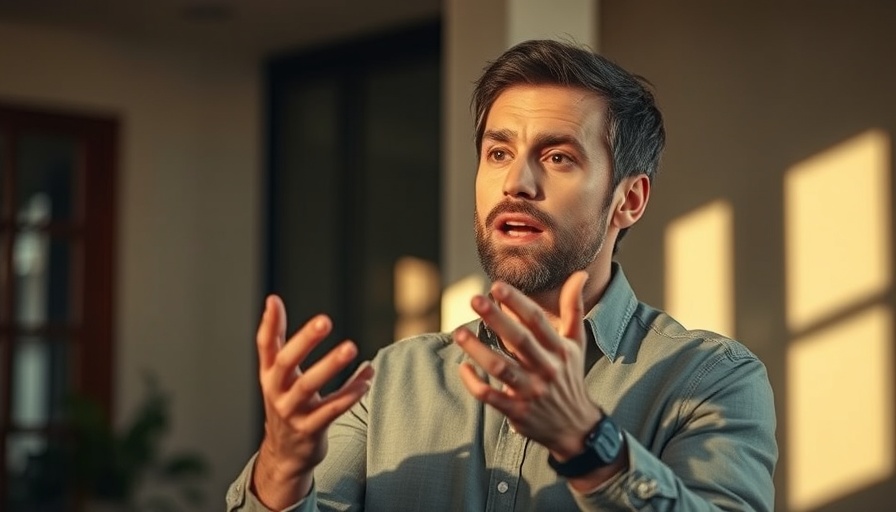 Man explaining importance, choose sales over marketing emphasized.