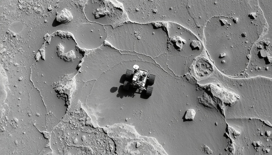 NASA Mars orbiter image of Curiosity rover on Martian landscape.