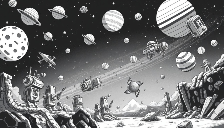 Retro pixel art of futuristic space scene with tech gadgets.