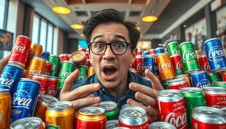 Vibrant collage depicting AI in digital marketing with soda cans.