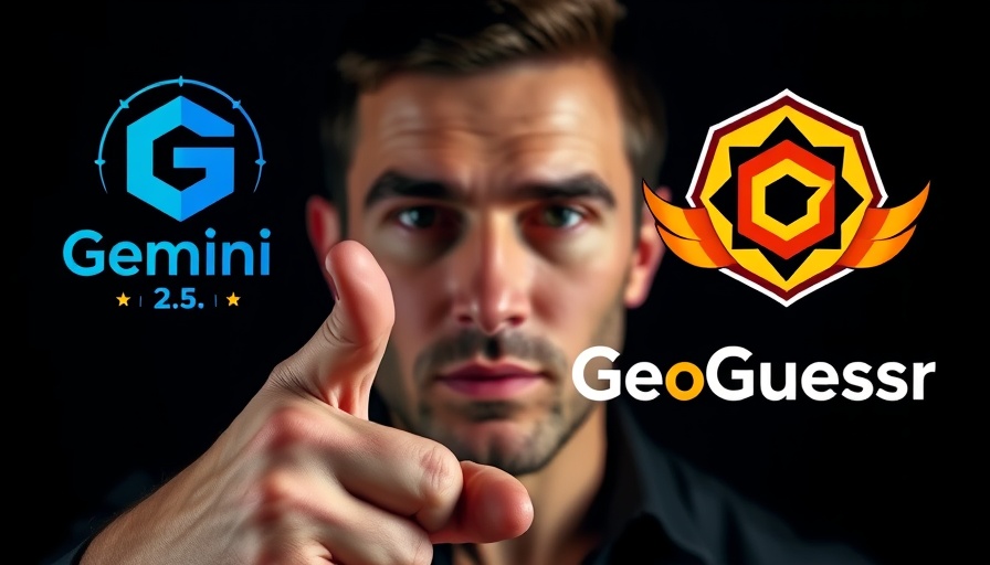 GeoGuessr AI Duel logos showcased with a person pointing.