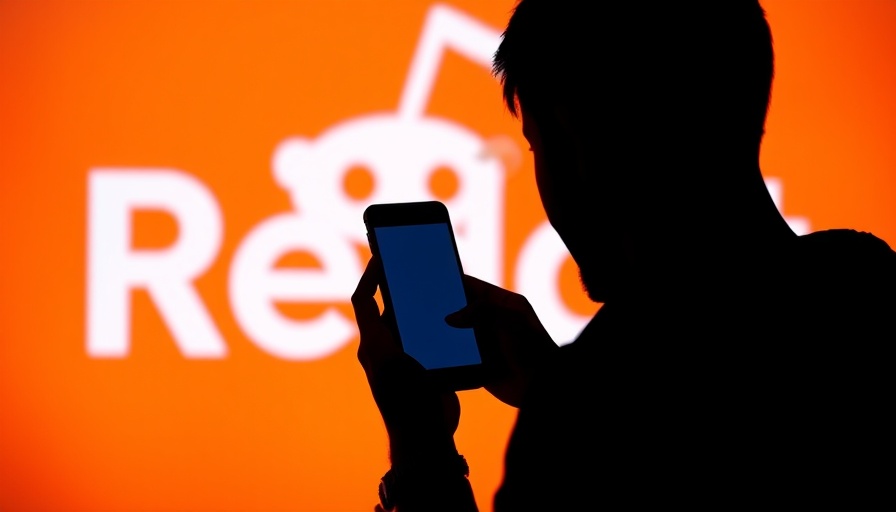 Silhouette with phone against Reddit logo and orange background, AI-generated comments on Reddit.