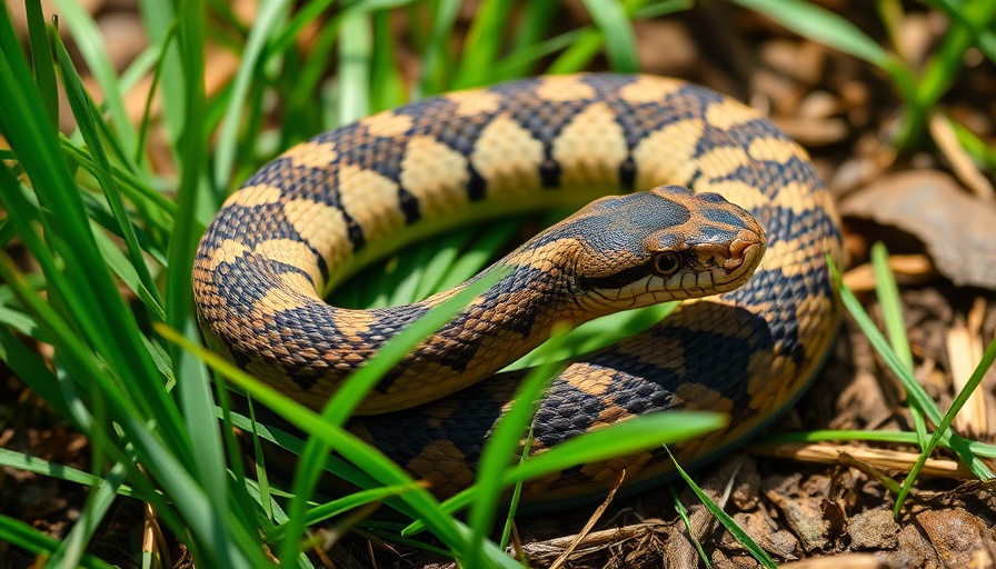 Snake in Florida's lush grass on a nature adventure.