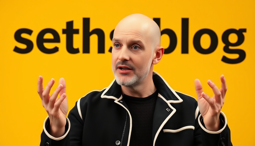 Man engagingly gesturing near seths.blog logo on yellow.