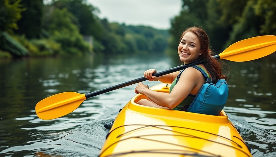 Woman kayaking in Tucktec Junior Folding Kayak on scenic river.