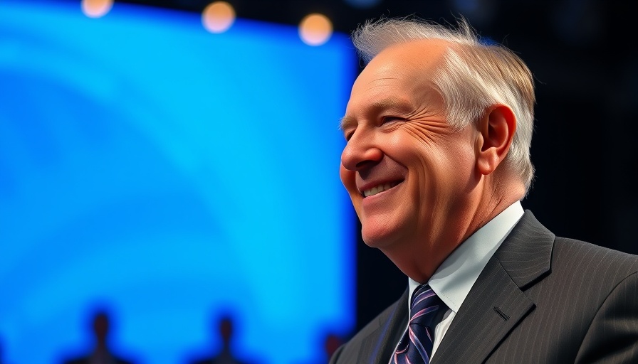 Elderly man in a suit smiling at a conference