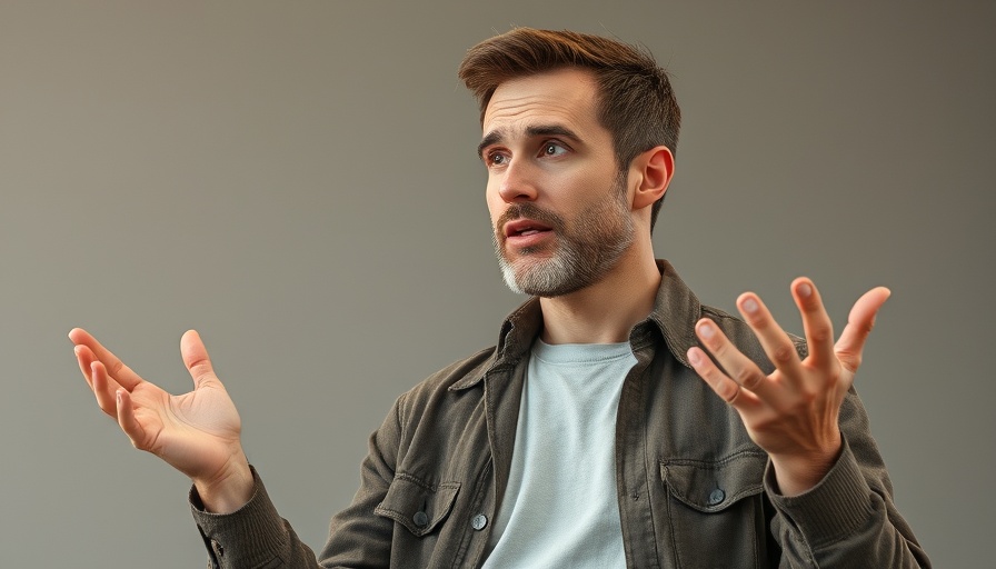 Man explaining AI in business growth, casual setting indoors.