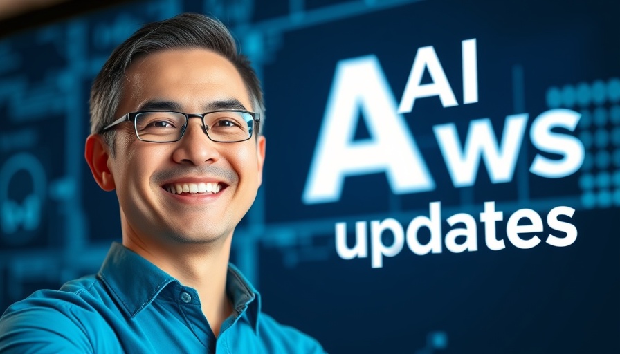 AI news updates digital graphic with text and a smiling person