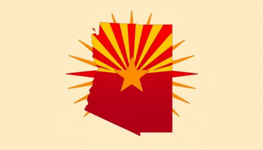 Arizona map silhouette with sunrays and star, start an LLC in Arizona visual.