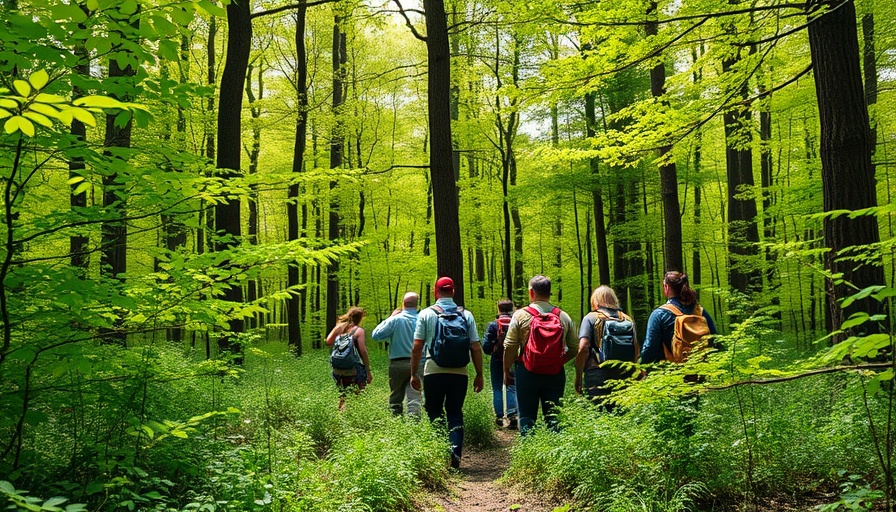Group hiking along forest trail during outdoor activities in Pennsylvania.