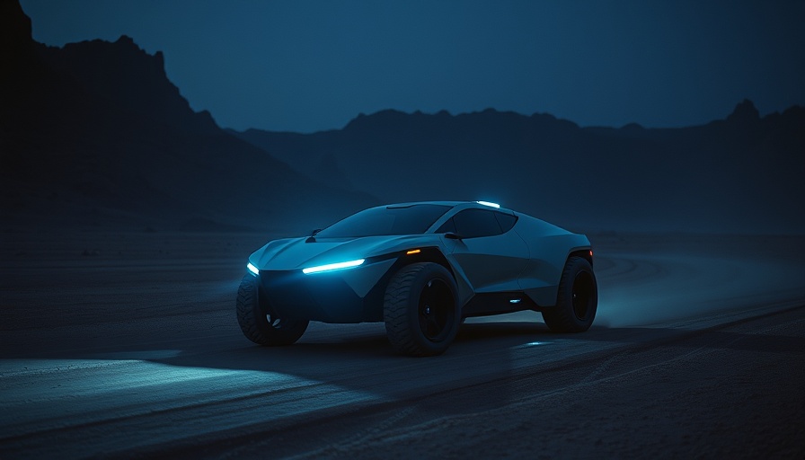 Cybertruck driving in dark desert, discussing range extender cancellation.