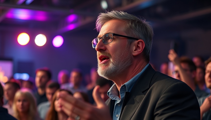 AI for entrepreneurs, man discussing business at event.