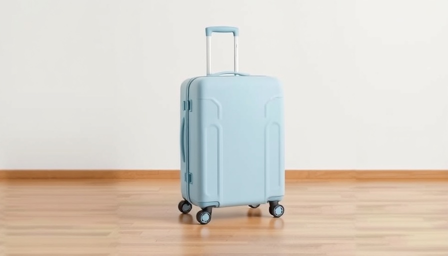 Minimalist light blue suitcase labeled for stylish practicality.