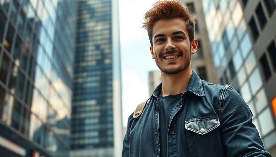 Entrepreneur engaged with AI technologies in an urban setting.
