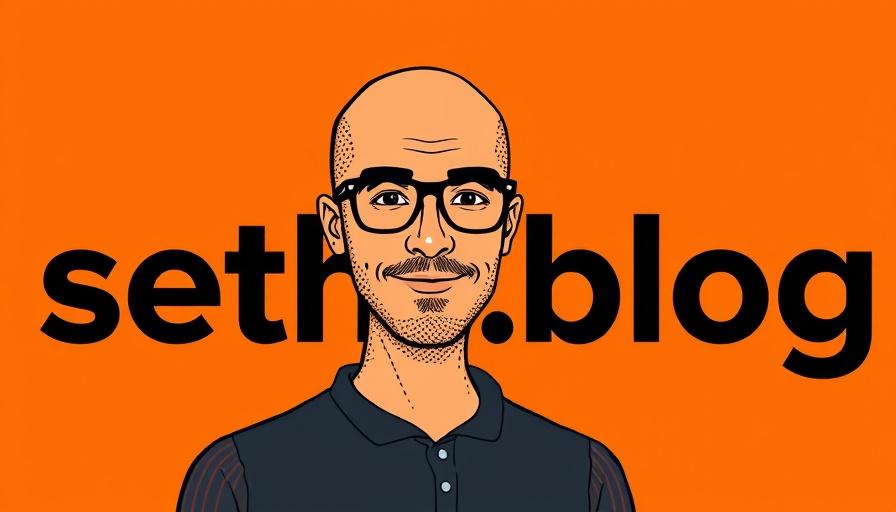 Illustrated stylized portrait with text 'seths.blog' on vibrant orange background.