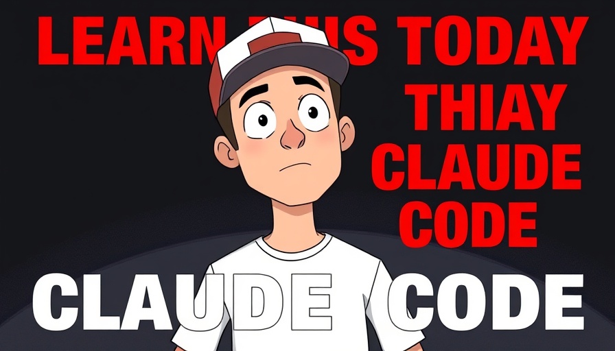 Illustration of man with cap and text 'Claude Code' on dark background.