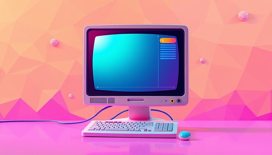 Retro computer monitor with colorful abstract background.