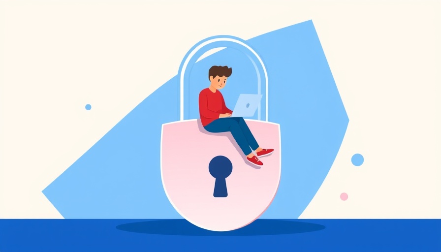 Illustration of domain name security with a person on a lock and a laptop.