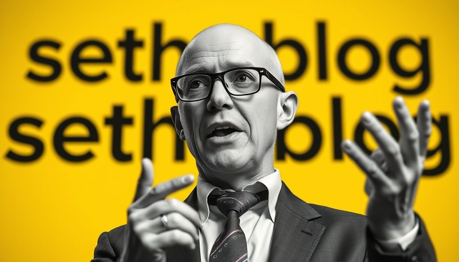 Bald man gesturing on yellow background with seths.blog text.