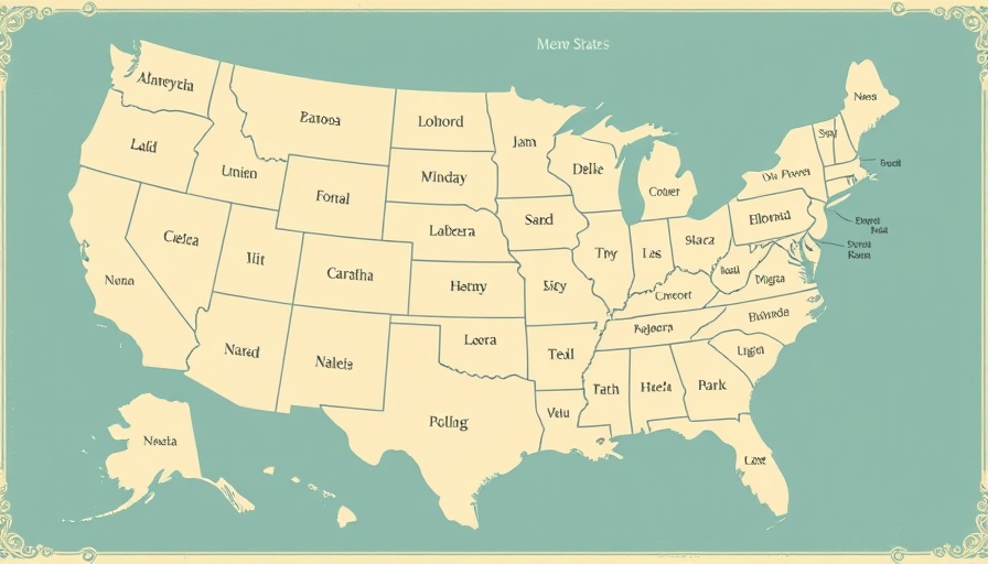 Vintage map of U.S. showing states for Most Entrepreneurial Cities.