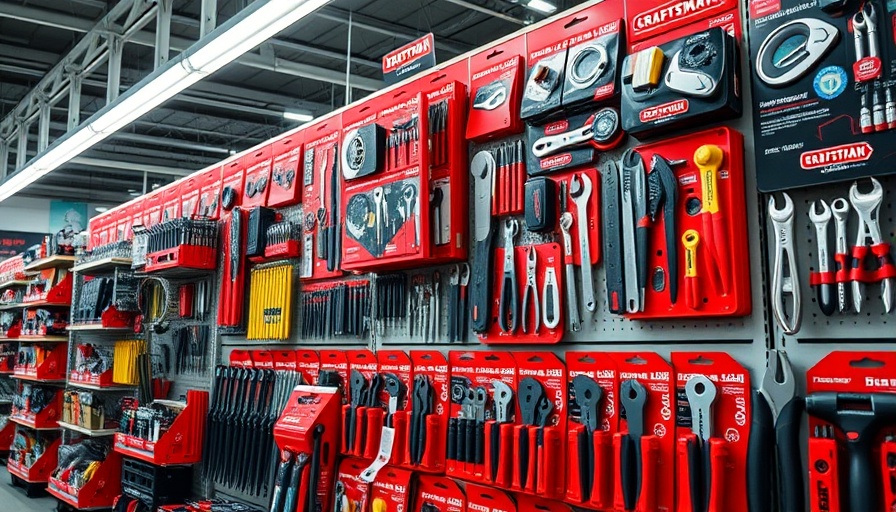 Organized display of Craftsman tools offering discounts in a retail setting.