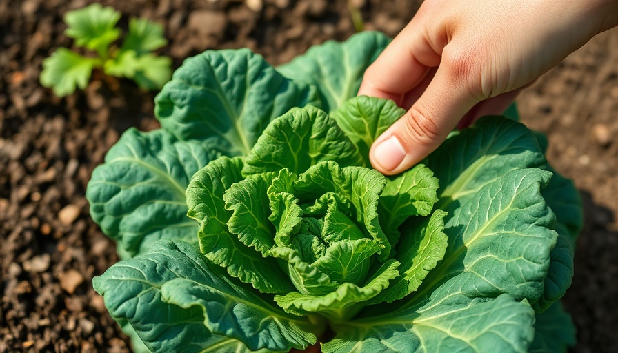 Close-up of kale plant being tended in home gardening activities.