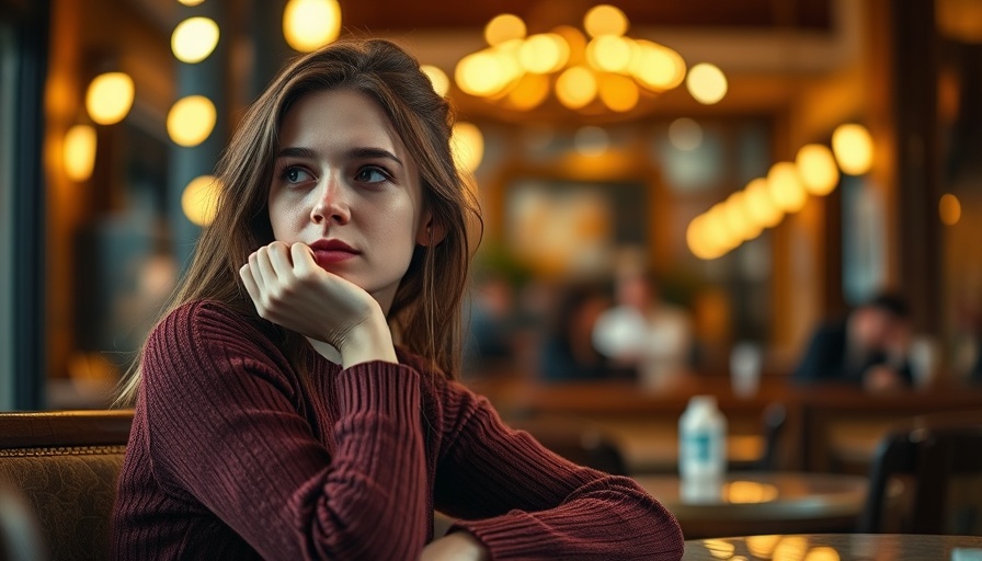 Young woman thinking in a cozy cafe, reflecting audience trust fatigue.