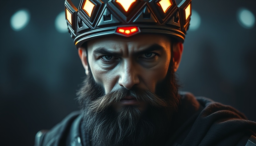 Futuristic warrior with Veo3 crown, intense focus, cinematic style.