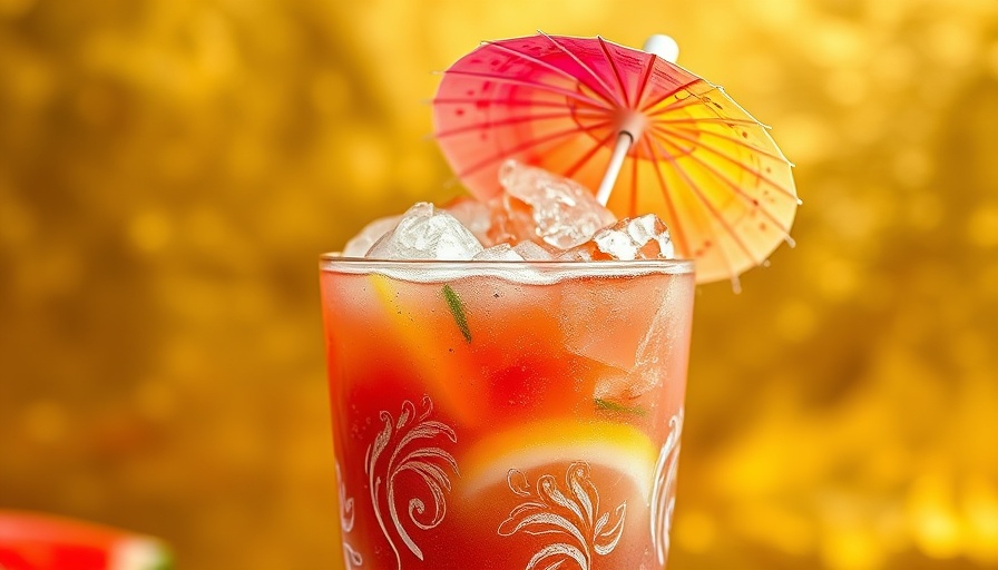 Vibrant frozen summer cocktail with umbrella