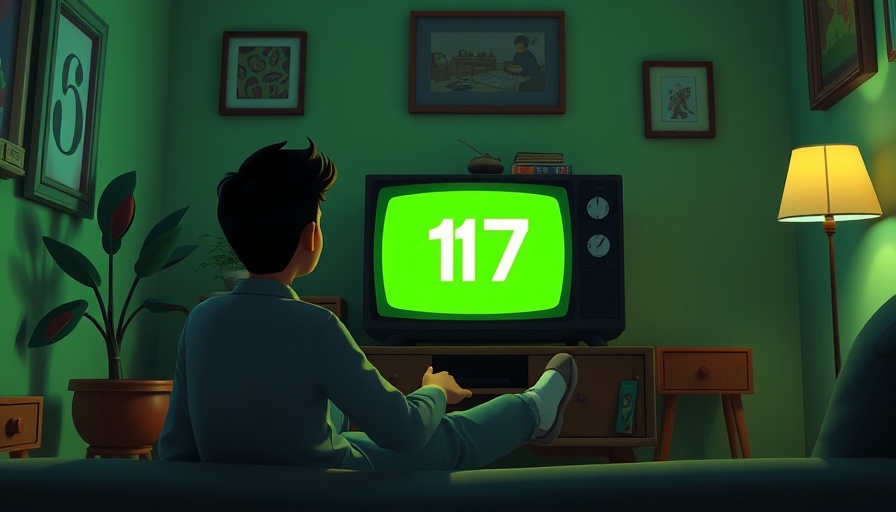 Cartoon iPad Mini A17 Pro displayed on vintage TV.