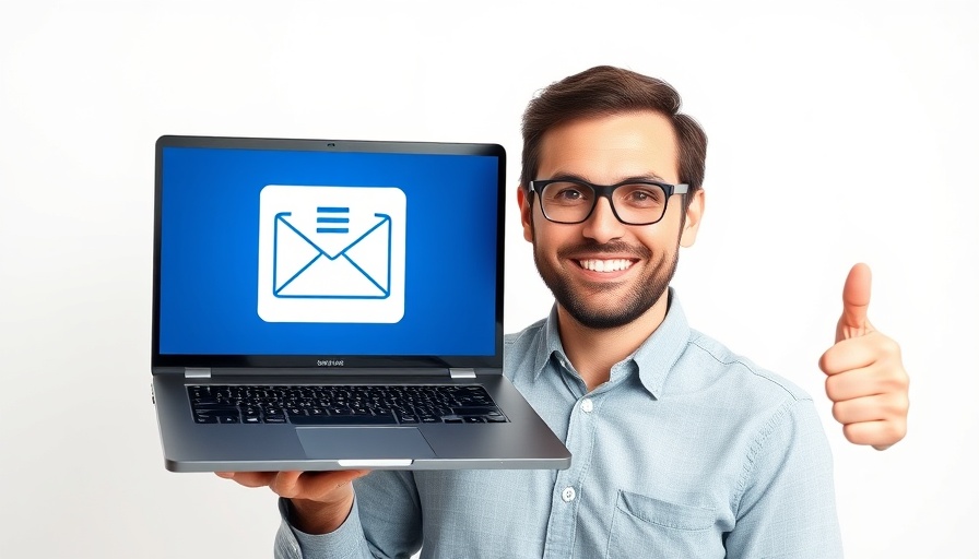 Man with laptop showcasing email backup software, thumbs up.