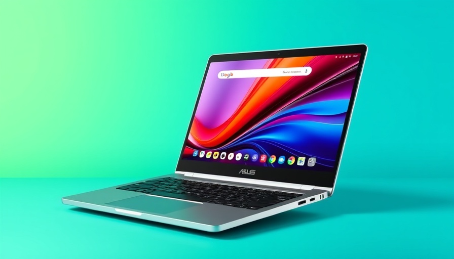 ASUS Chromebook CM30 displaying home screen on gradient background.