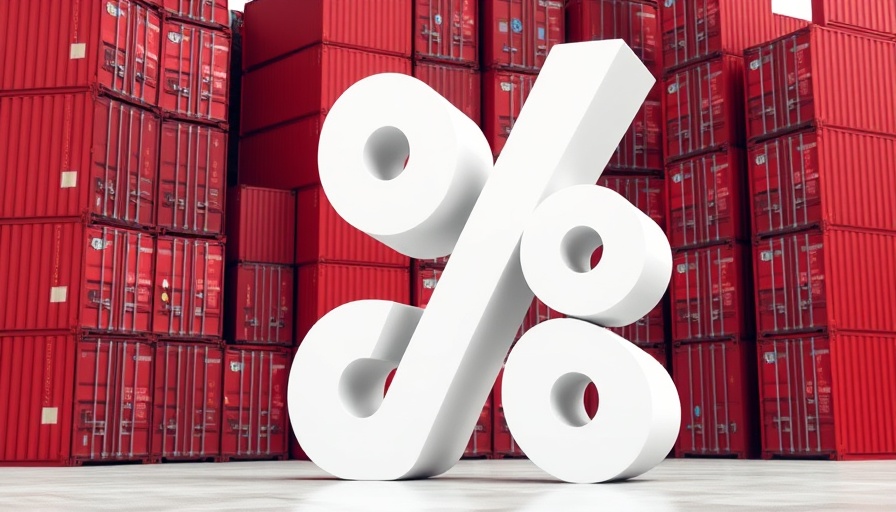 Economic impact symbolized by percentage sign amidst containers, relating to investments respond to supply shocks.