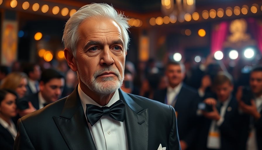 Elegant older man at a high-profile event with media attention.