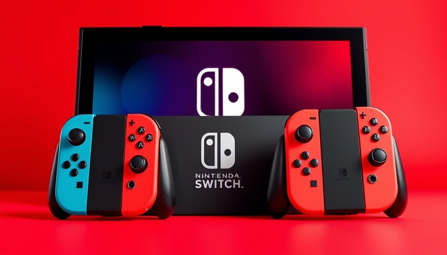 Modern Nintendo Switch 2 console and controllers, vibrant red setting.