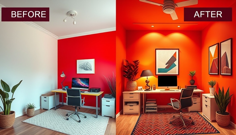 Stylish home office transformation with vibrant colors.