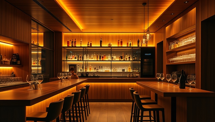 Elegant modern bar in London with warm lighting and wooden décor.