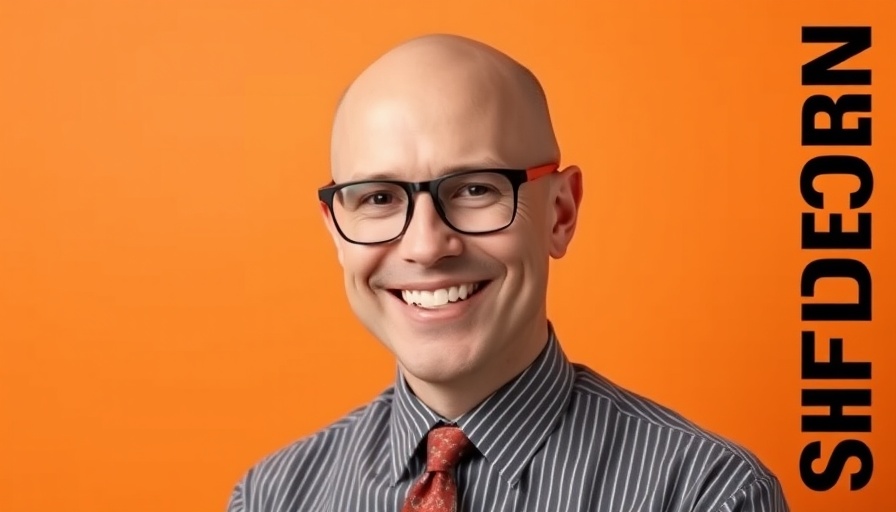 Person smiling warmly against an orange background, uphill and downhill challenges.