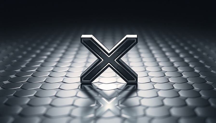 Futuristic metallic X symbol on a hexagonal pattern for AI news summary.