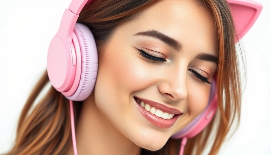 AI Disrupting Advertising Industry concept with woman in pink headphones.
