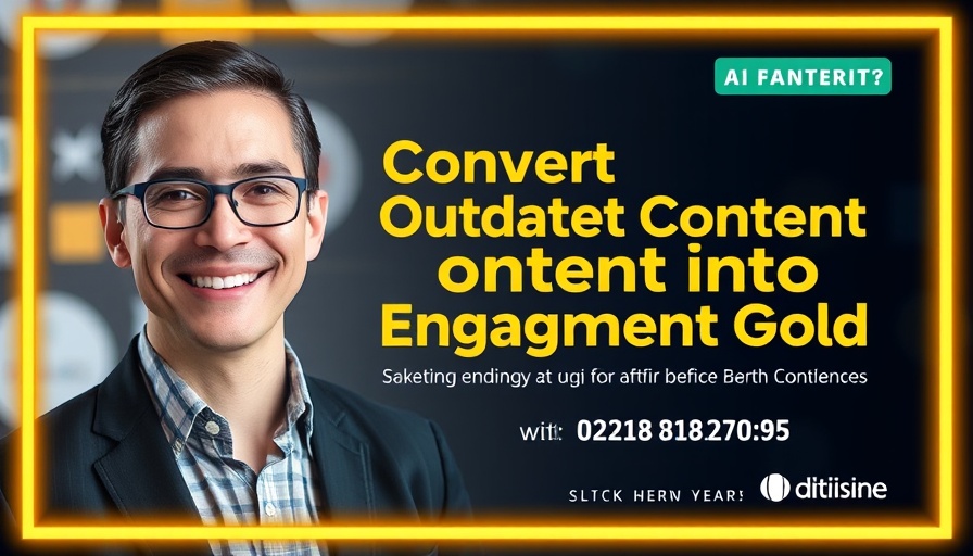 Convert Outdated Content into Engagement Gold promotional banner with AI magic theme.