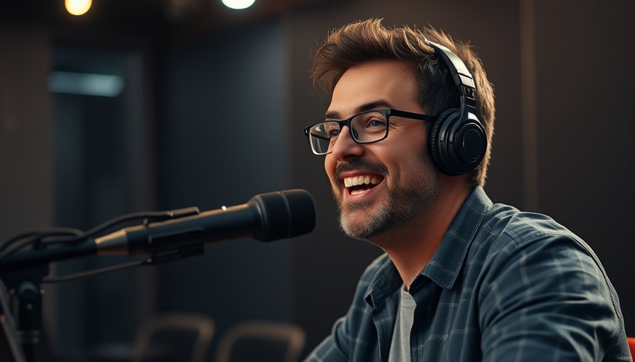 Man discussing technology on a podcast, enhancing business growth with AI.