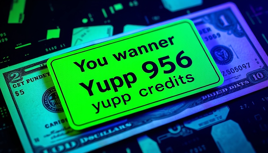 Colorful digital card with 'You won 956 Yupp credits' on dollar bill art.