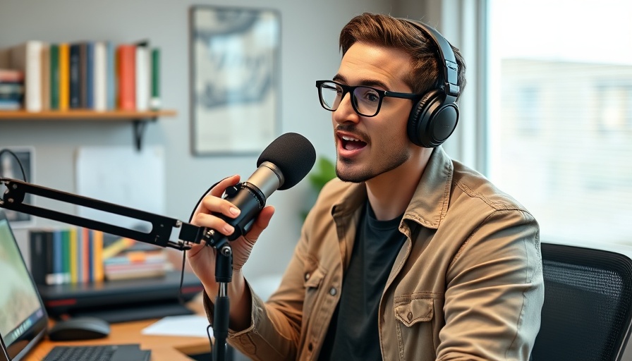 Person podcasting on AI in business growth, studio setting.