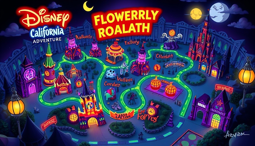 Oogie Boogie Bash 2025 Disney Villains map with colorful graphics.