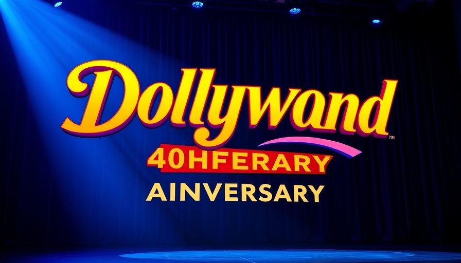Dollywood 40th anniversary logo on stage in blue lighting.