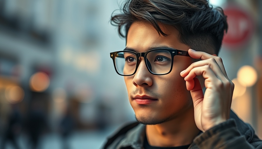Man wearing Meta AI Smart Glasses thoughtfully adjusting them.